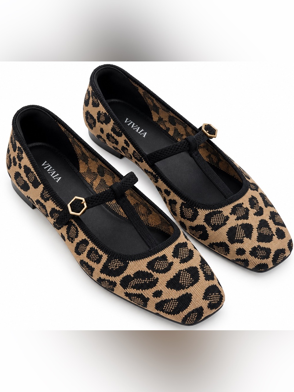 VIVAIA Leopard Print Mary Jane Flats 41.5 US 10 Knit Ballet Shoes